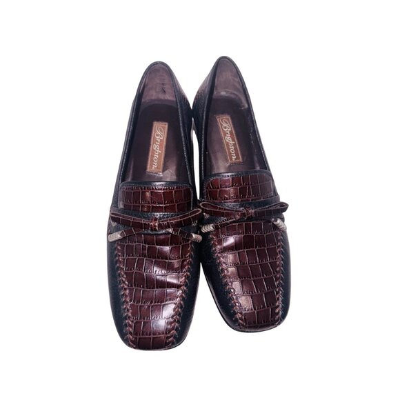 Brighton Brown Kent Loafers 7.5 Brown Black Croc Embossed Leather Slip-On Shoes - Picture 3 of 11